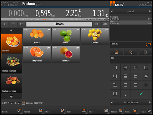 Capture d'écran ETPOS sur TPV tactile